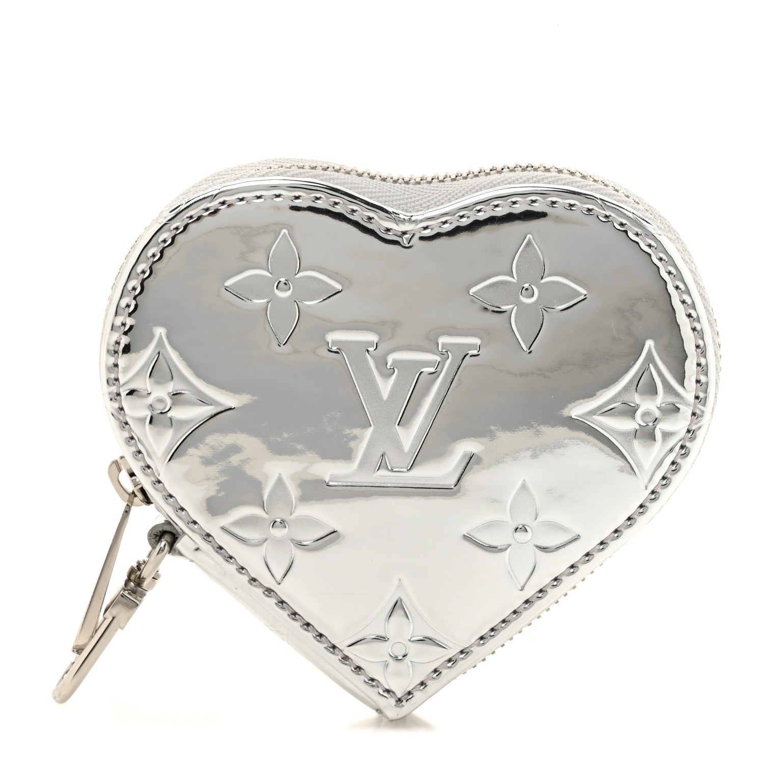 Monogram Mirror Heart Coin Purse Silver