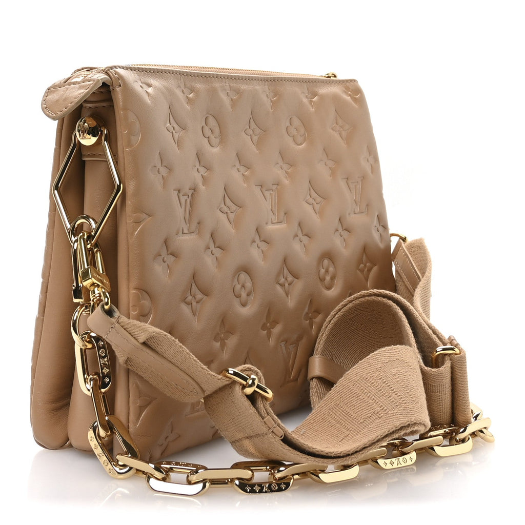 Lambskin Embossed Monogram Coussin PM Camel