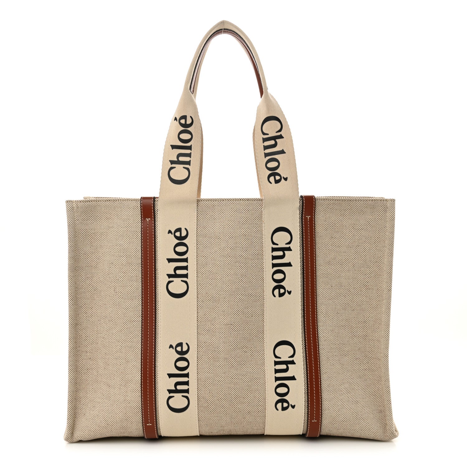 Cotton Calfskin Large Woody Ribbon Tote White Brown