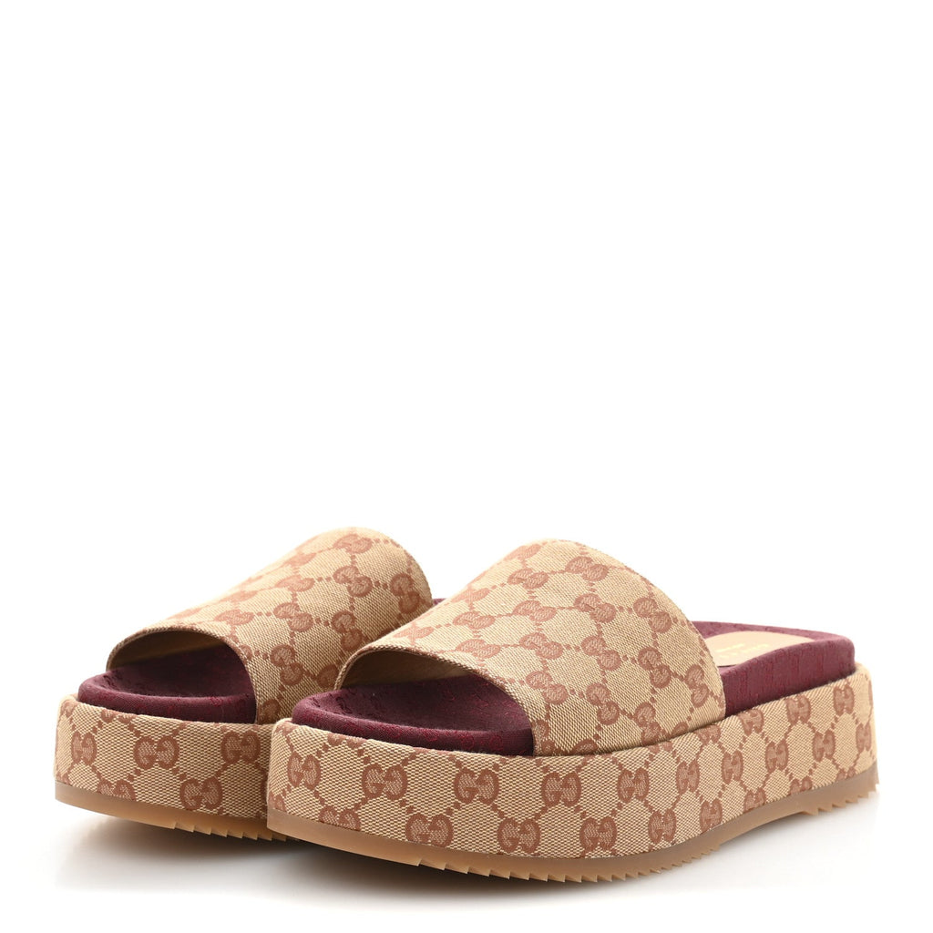 Canvas GG Monogram Angelina Platform Slide Sandals 40 Beige Ruggine