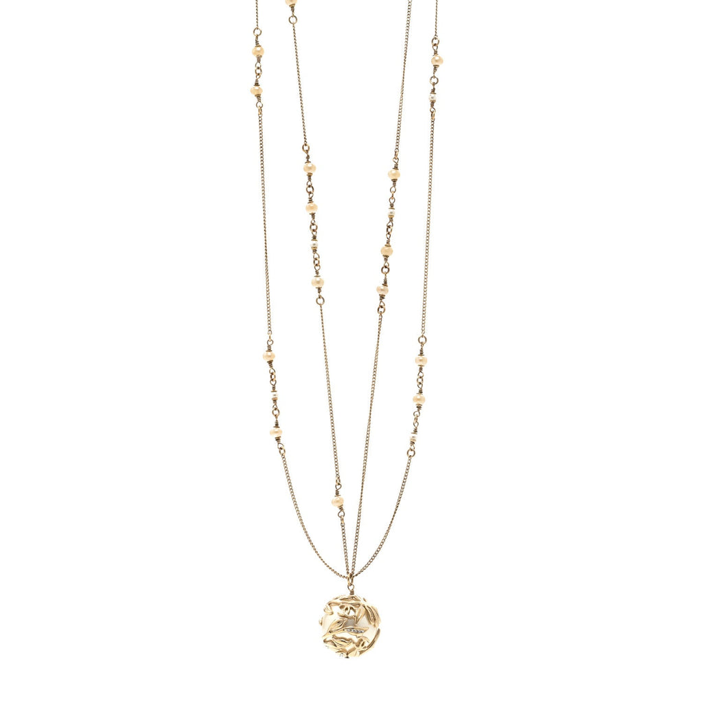 Crystal Pearl Drop Multi Chain Necklace Gold