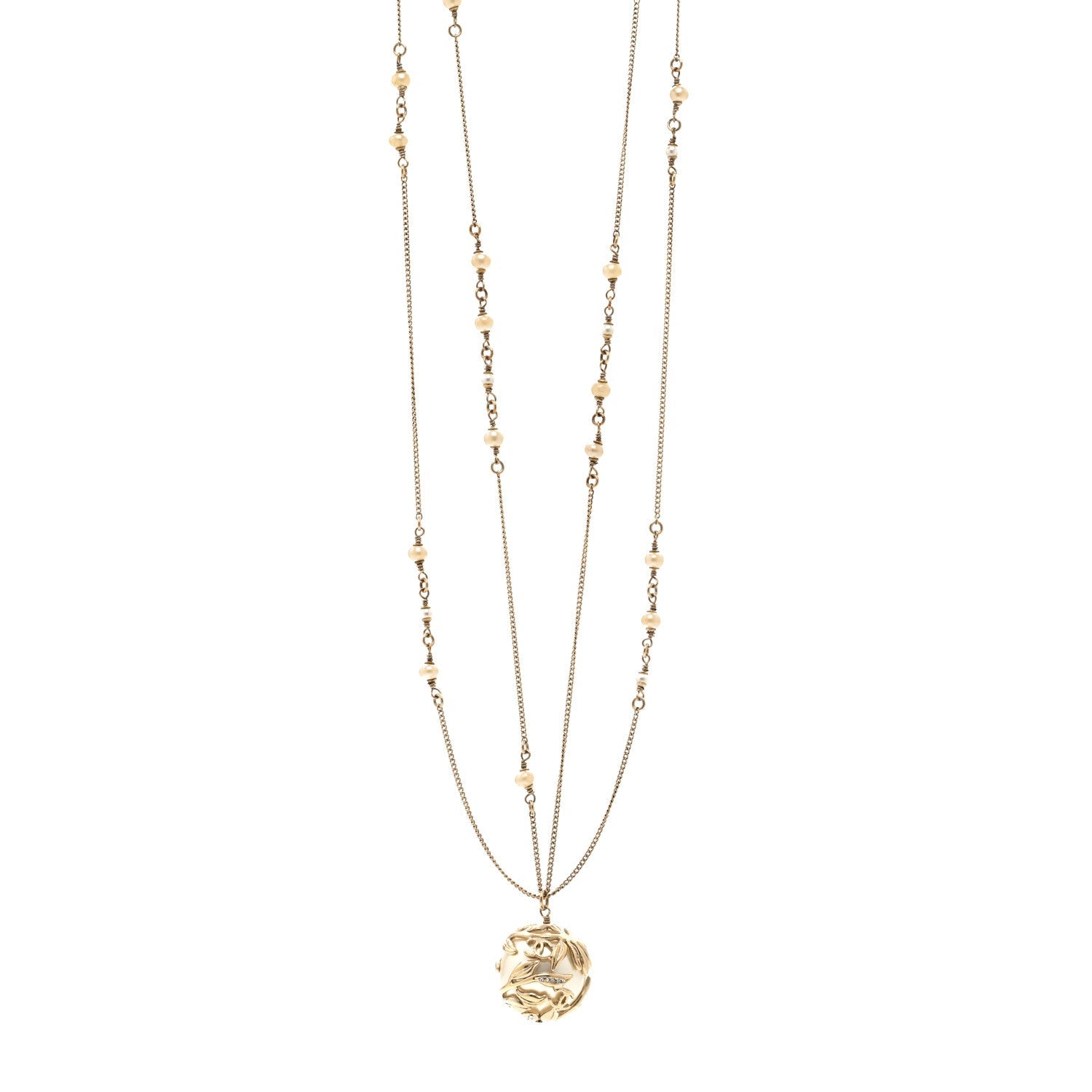 Crystal Pearl Drop Multi Chain Necklace Gold