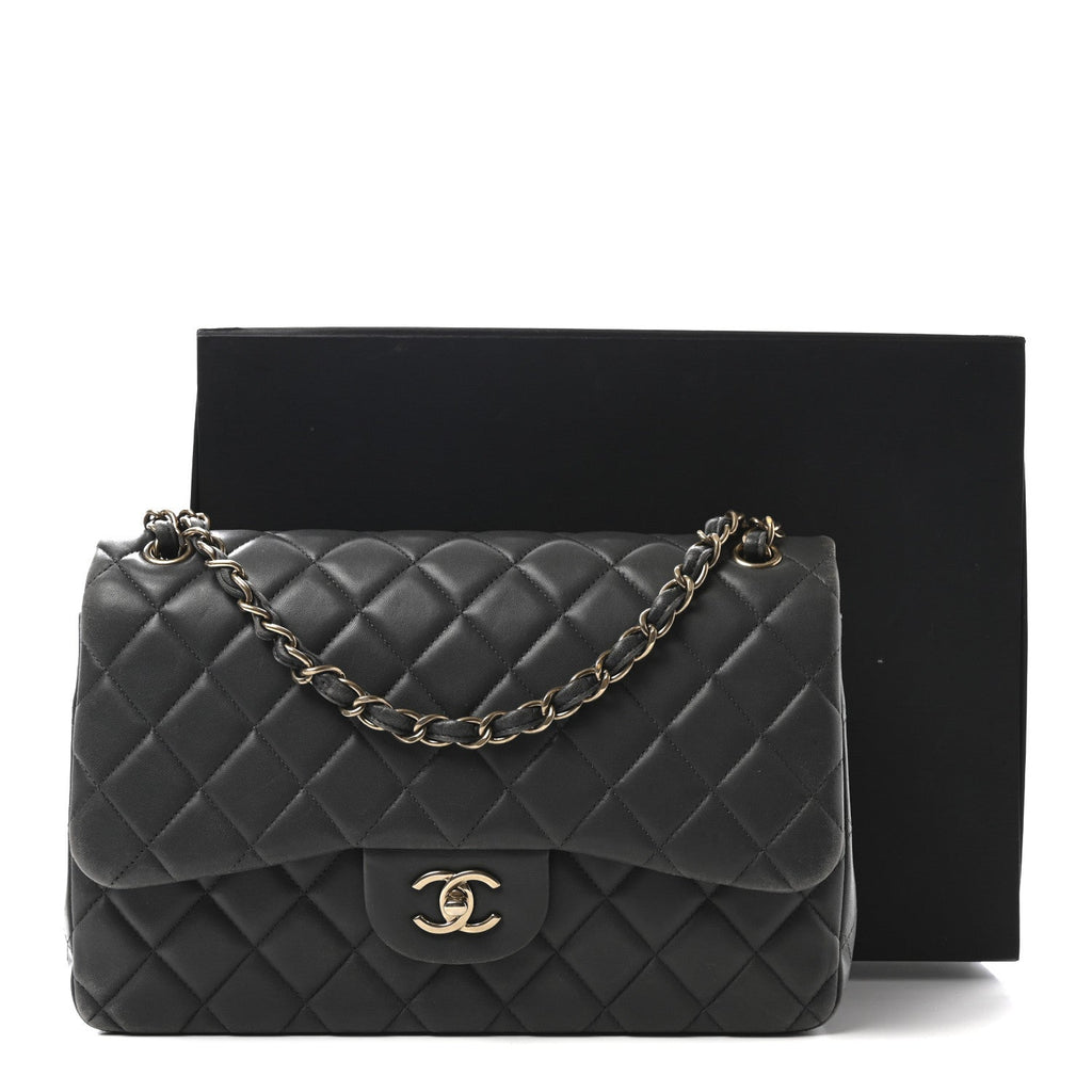 Lambskin Quilted Jumbo Double Flap Dark Grey