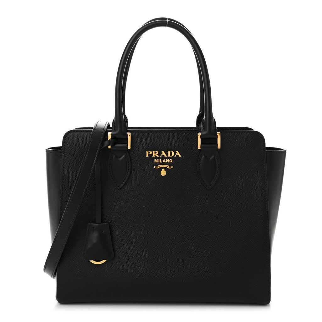 Saffiano Soft Calfskin Small Zippered Tote Black