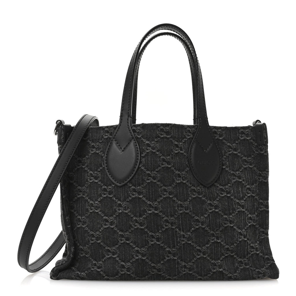 Denim Ophidia GG Monogram Tote Medium Black Grey