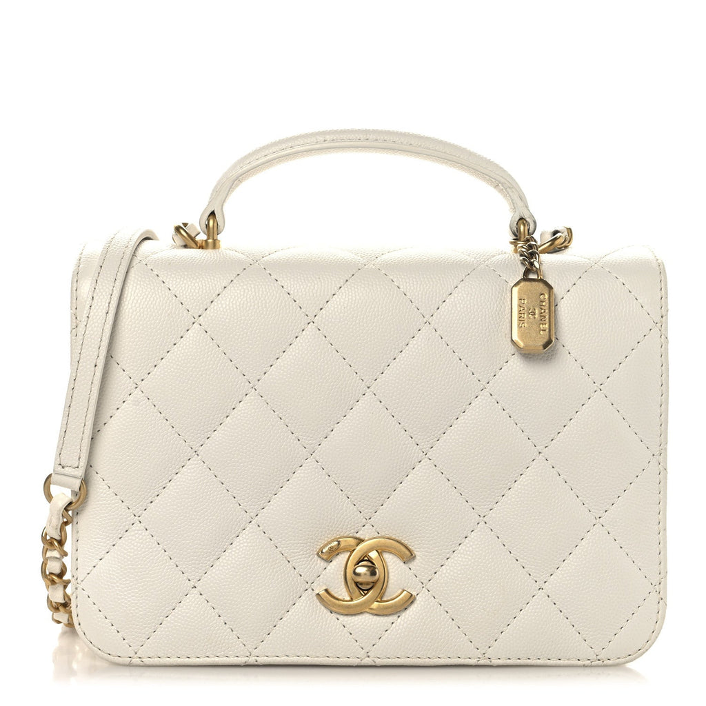 Caviar Quilted Mini Top Handle Flap White
