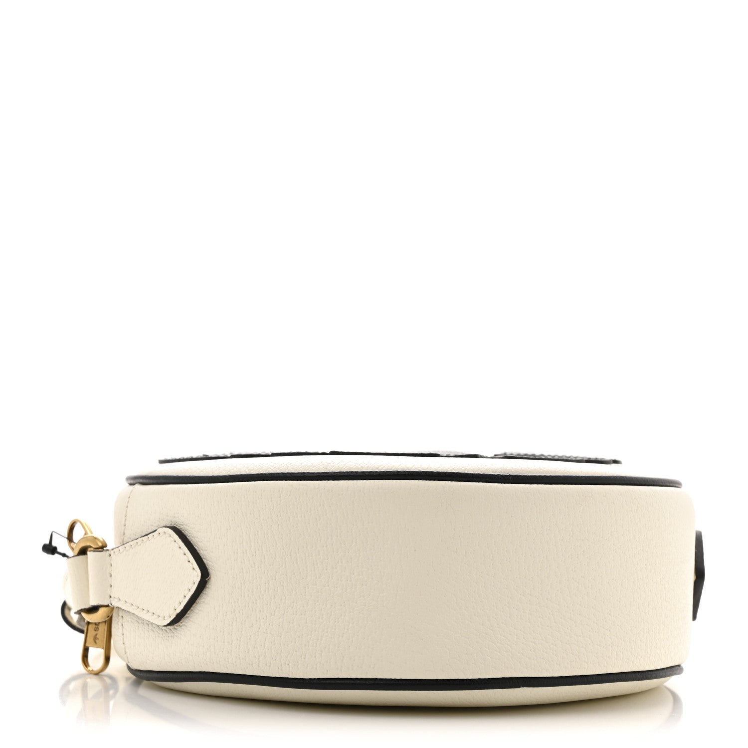 X ADIDAS Textured Dollar Calfskin Web Trefoil Logo Small Ophidia Round Shoulder Bag Off White Black