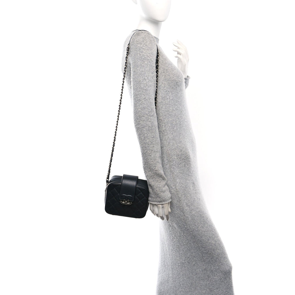 Lambskin Quilted Mini CC Box Camera Bag Black