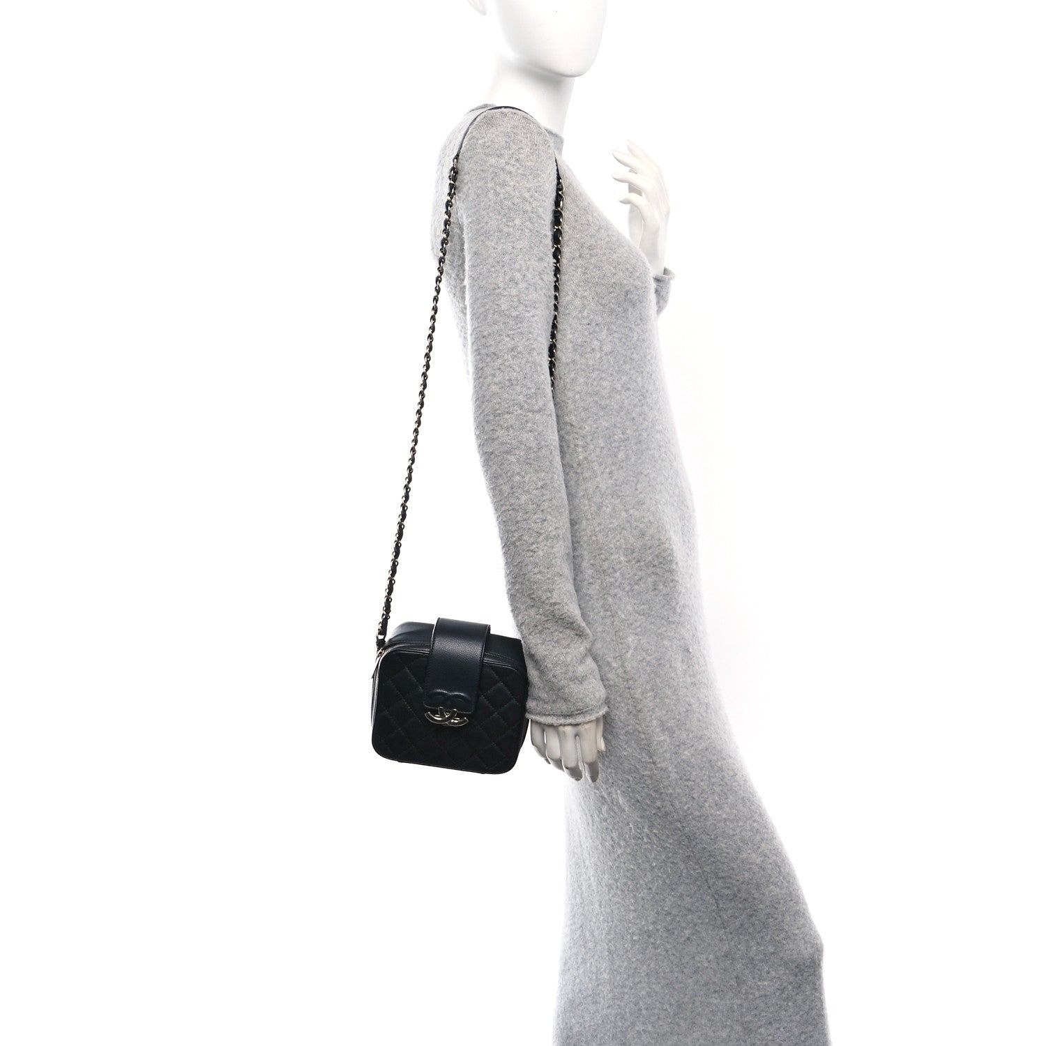 Lambskin Quilted Mini CC Box Camera Bag Black