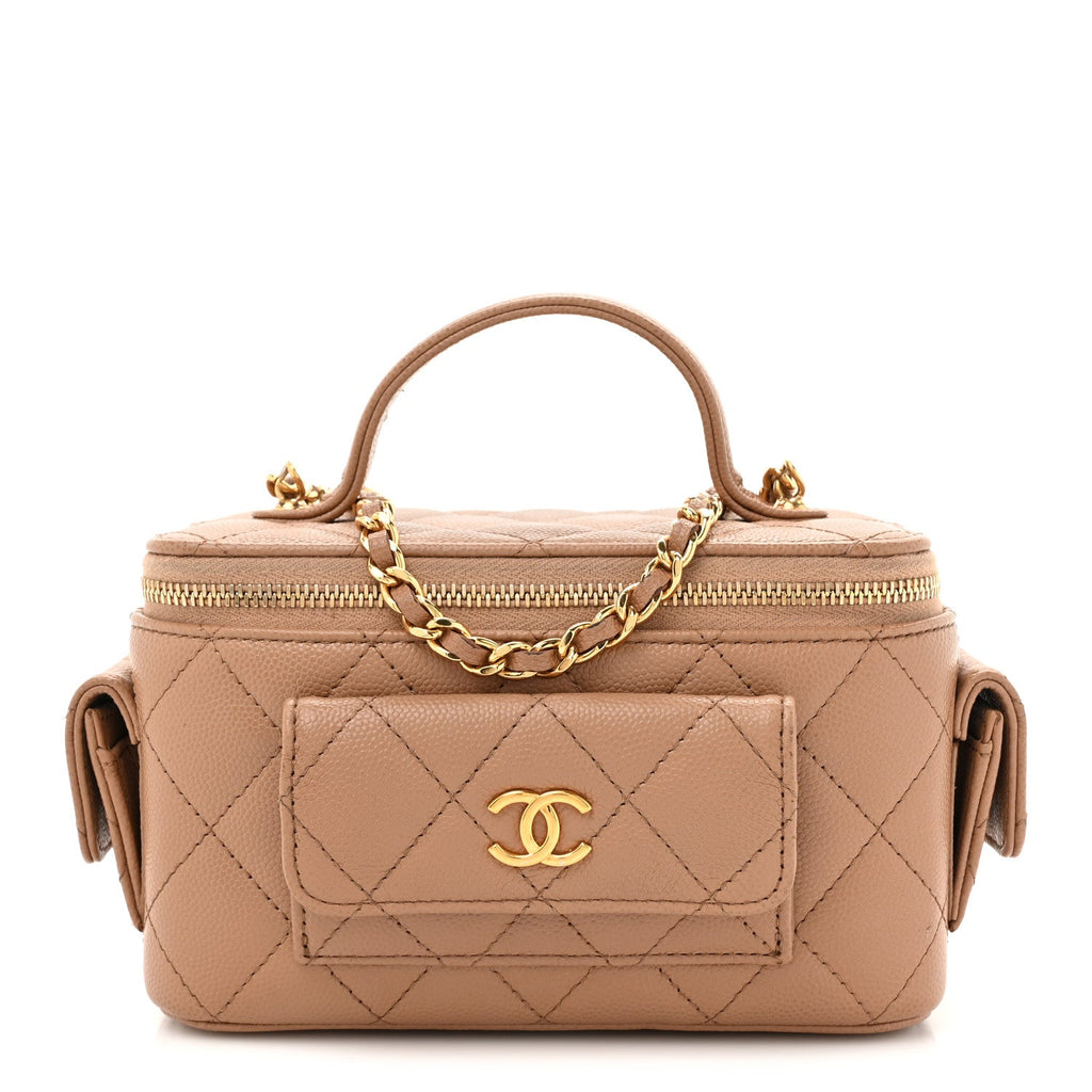 Caviar Quilted Polly Pocket East West Top Vanity With Chain Brown