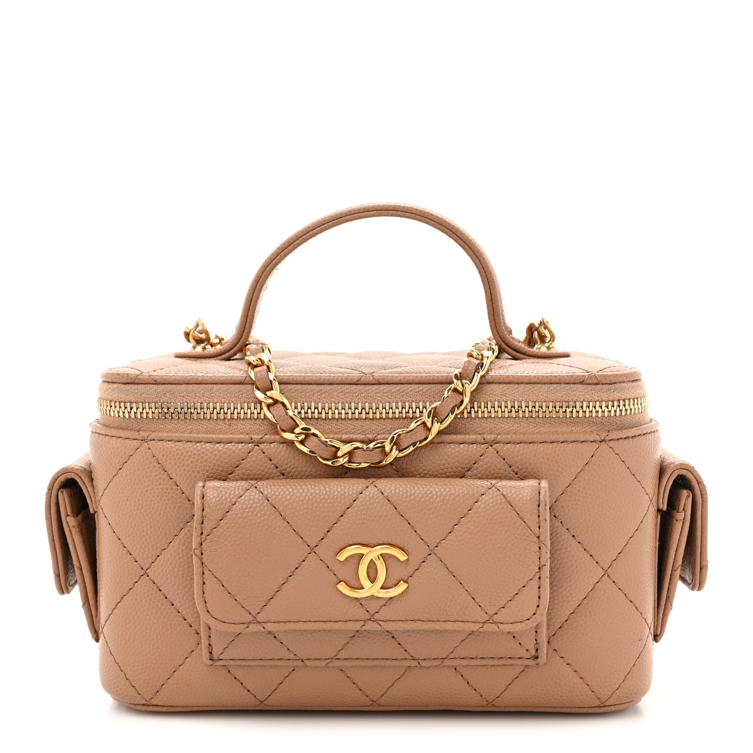 Caviar Quilted Polly Pocket East West Top Vanity With Chain Brown