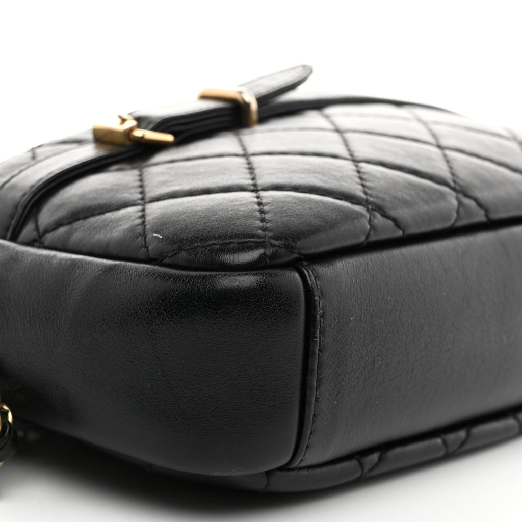 Lambskin Quilted Medium Buckle Camera Case Bag Black