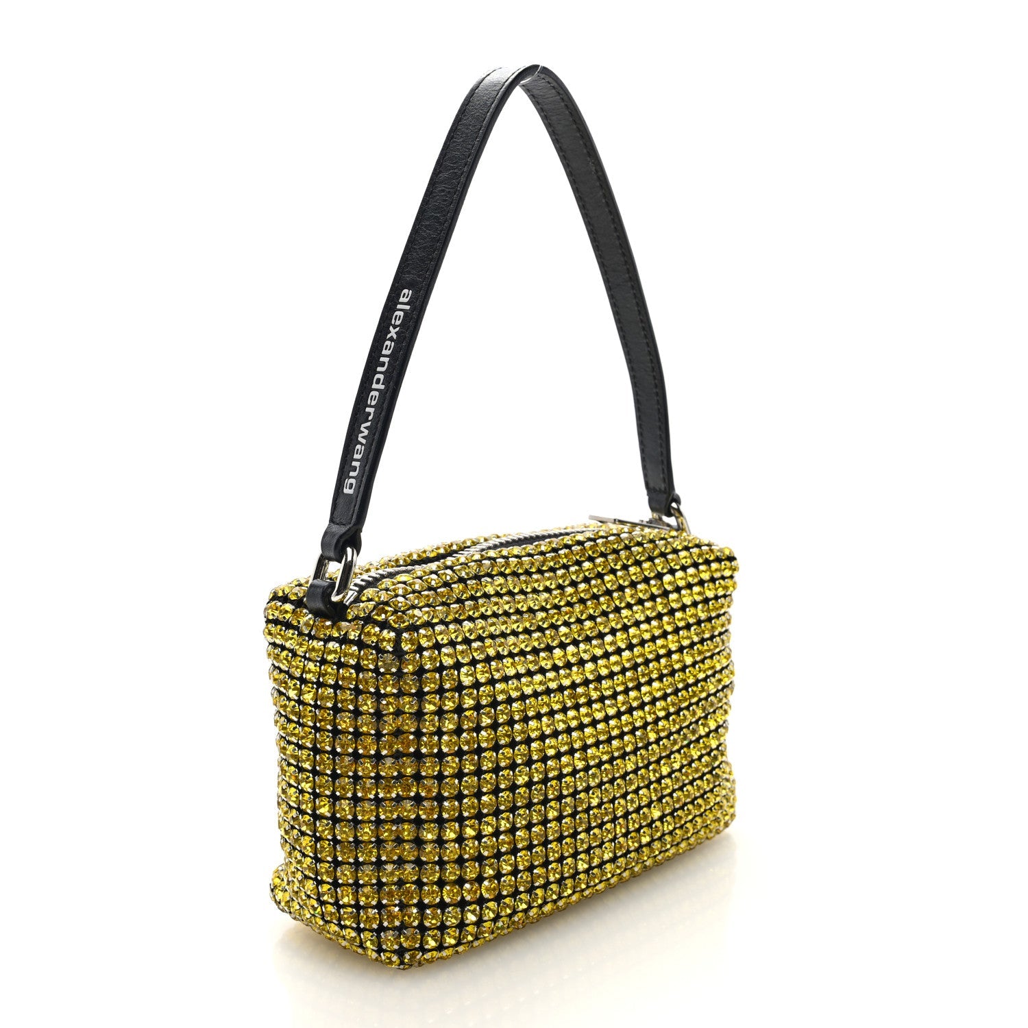 Mesh Crystal Rhinestone Mini Heiress Pouch Lemon