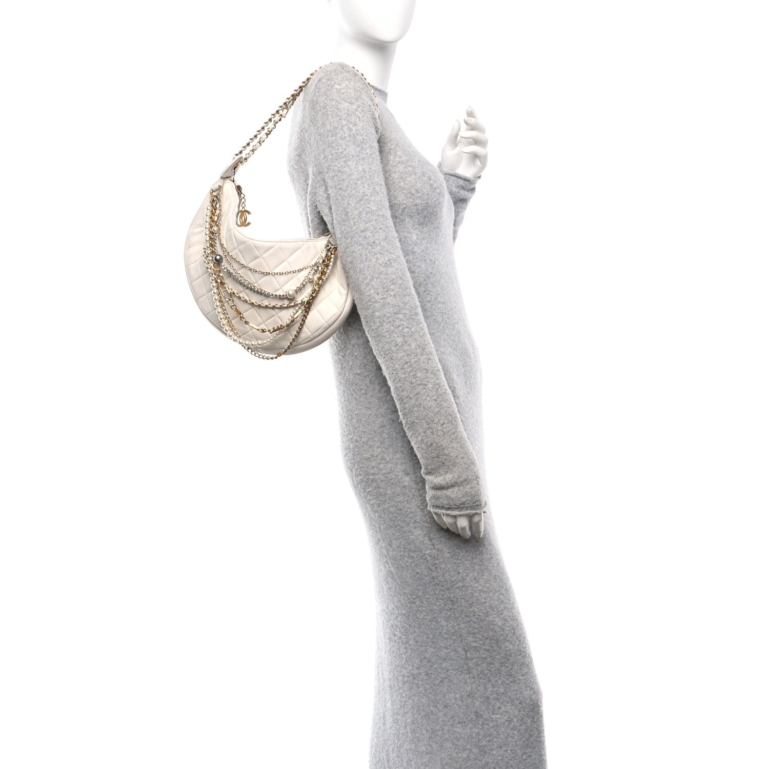 Lambskin Quilted All About Chains Hobo White
