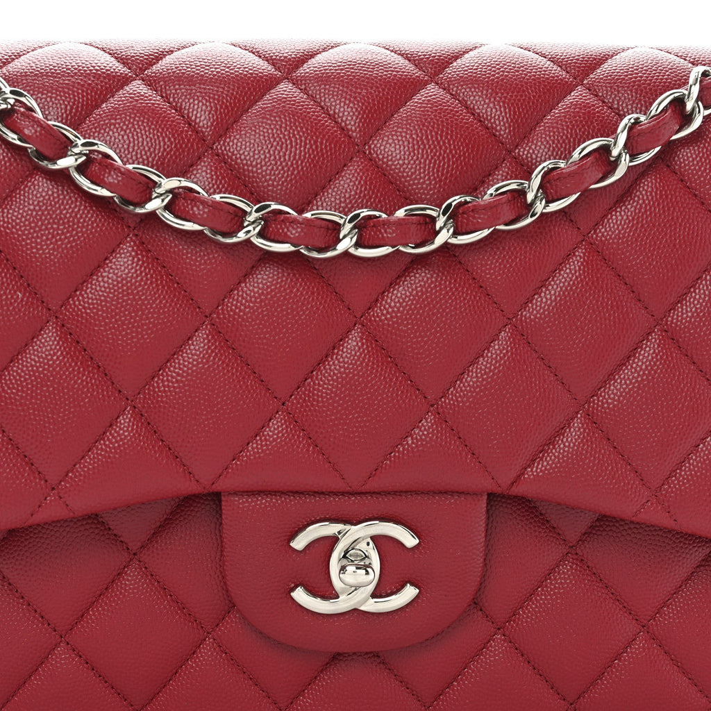 Caviar Quilted Jumbo Double Flap Dark Red