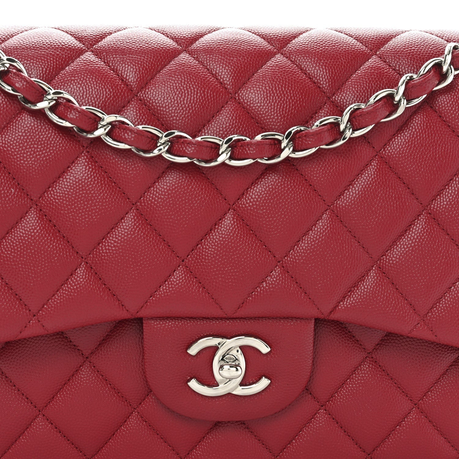 Caviar Quilted Jumbo Double Flap Dark Red