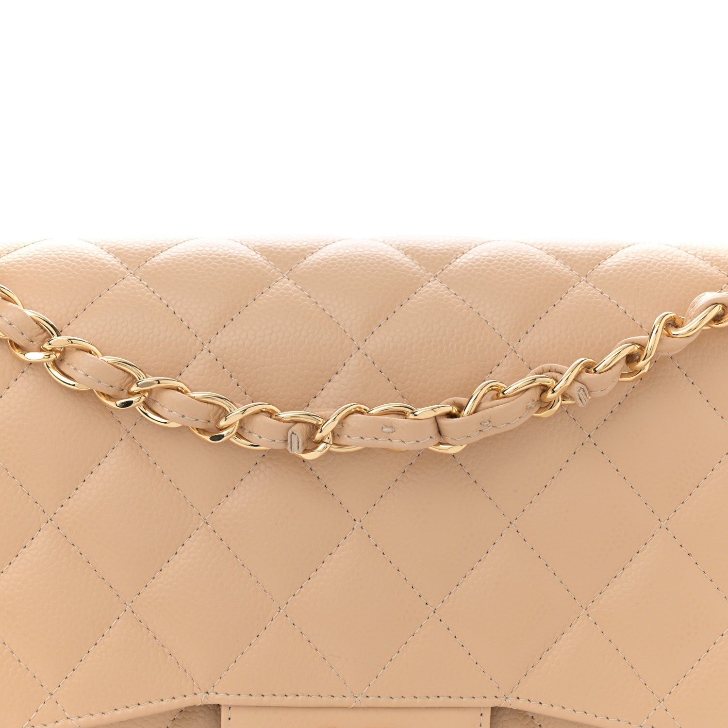 Caviar Quilted Jumbo Double Flap Beige