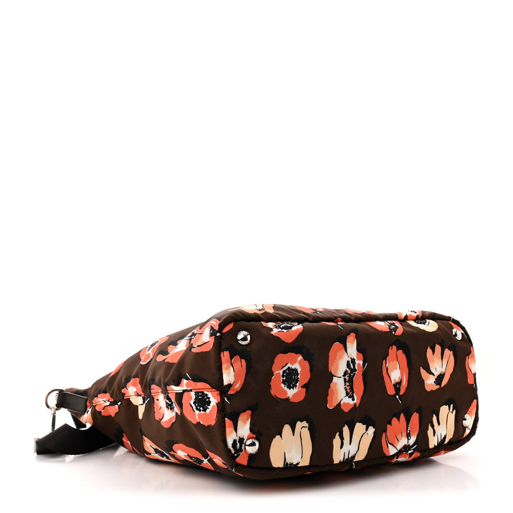 Tessuto Stampato Nylon Saffiano Floral Print Tote Brown Multicolor