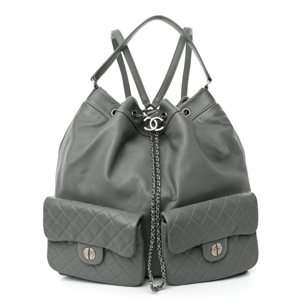 Lambskin Quilted Backpack Pocket Grey