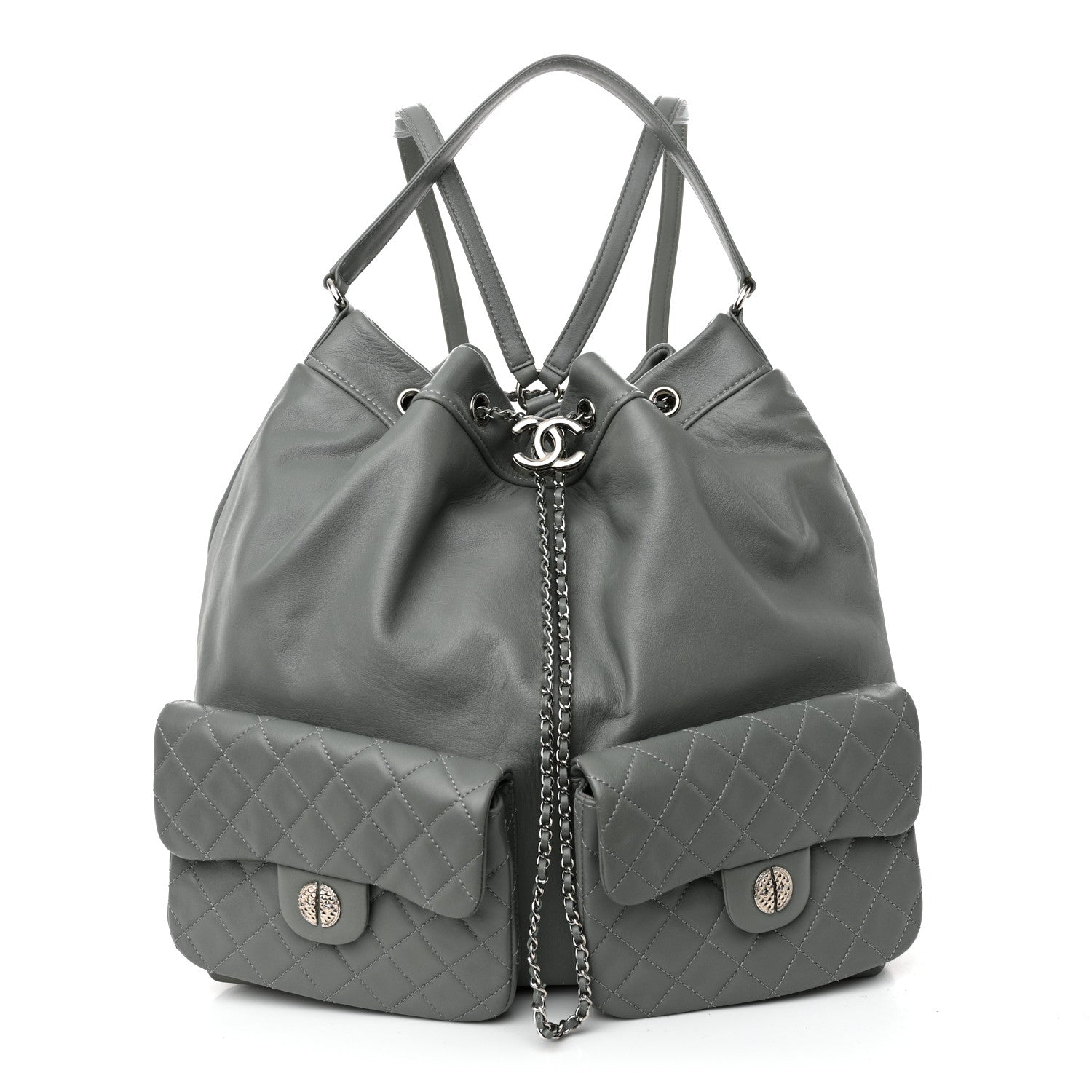 Lambskin Quilted Backpack Pocket Grey