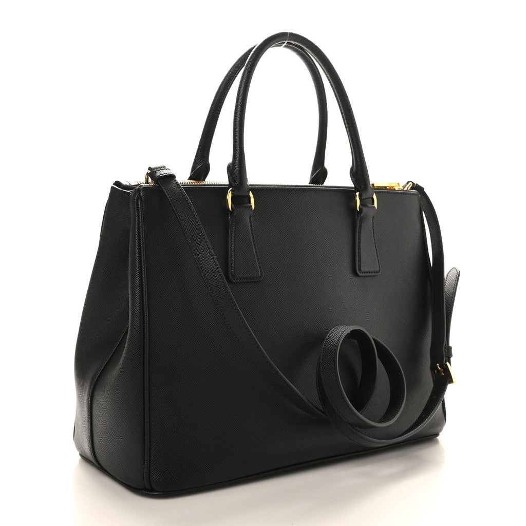 Saffiano Lux Large Galleria Double Zip Tote Black
