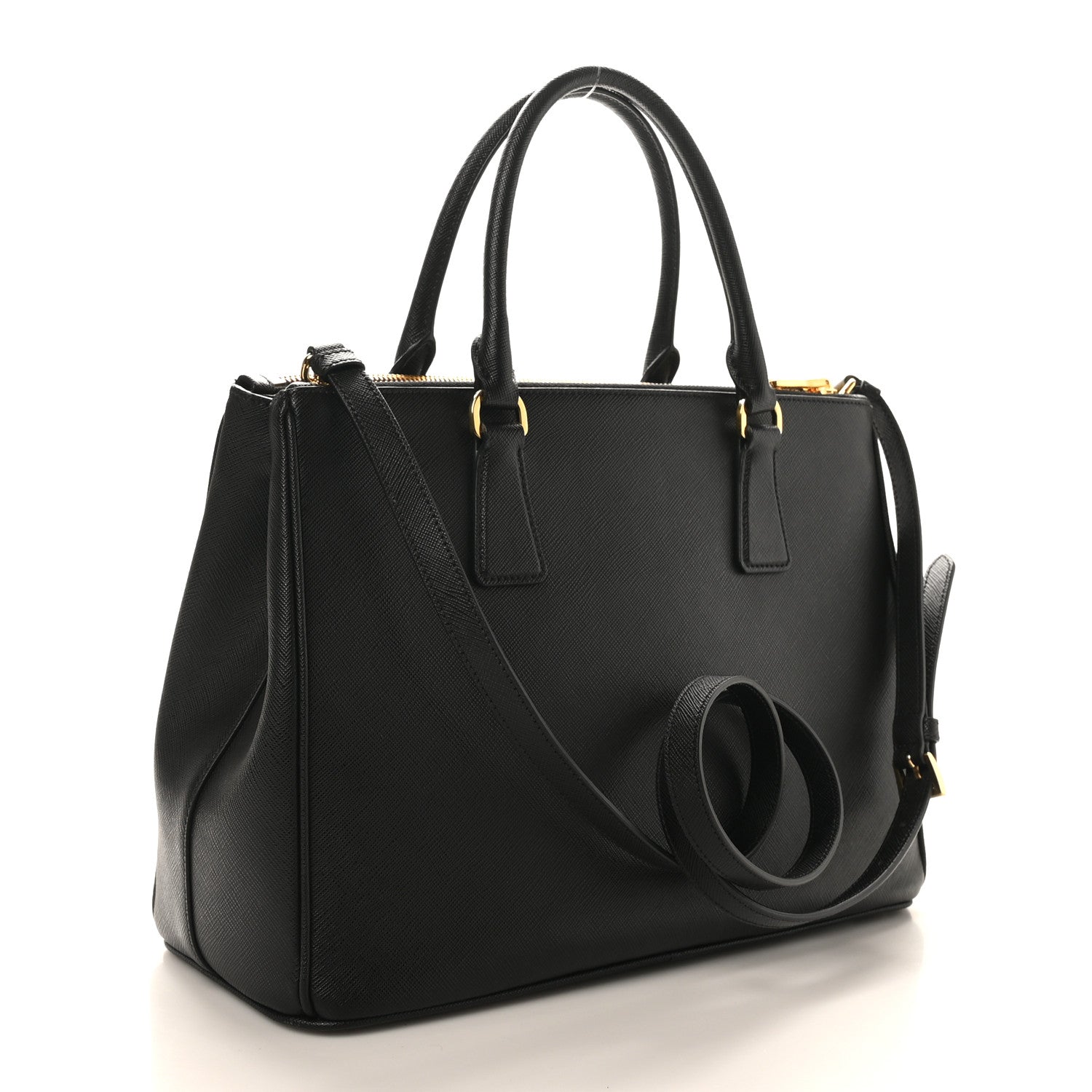 Saffiano Lux Large Galleria Double Zip Tote Black