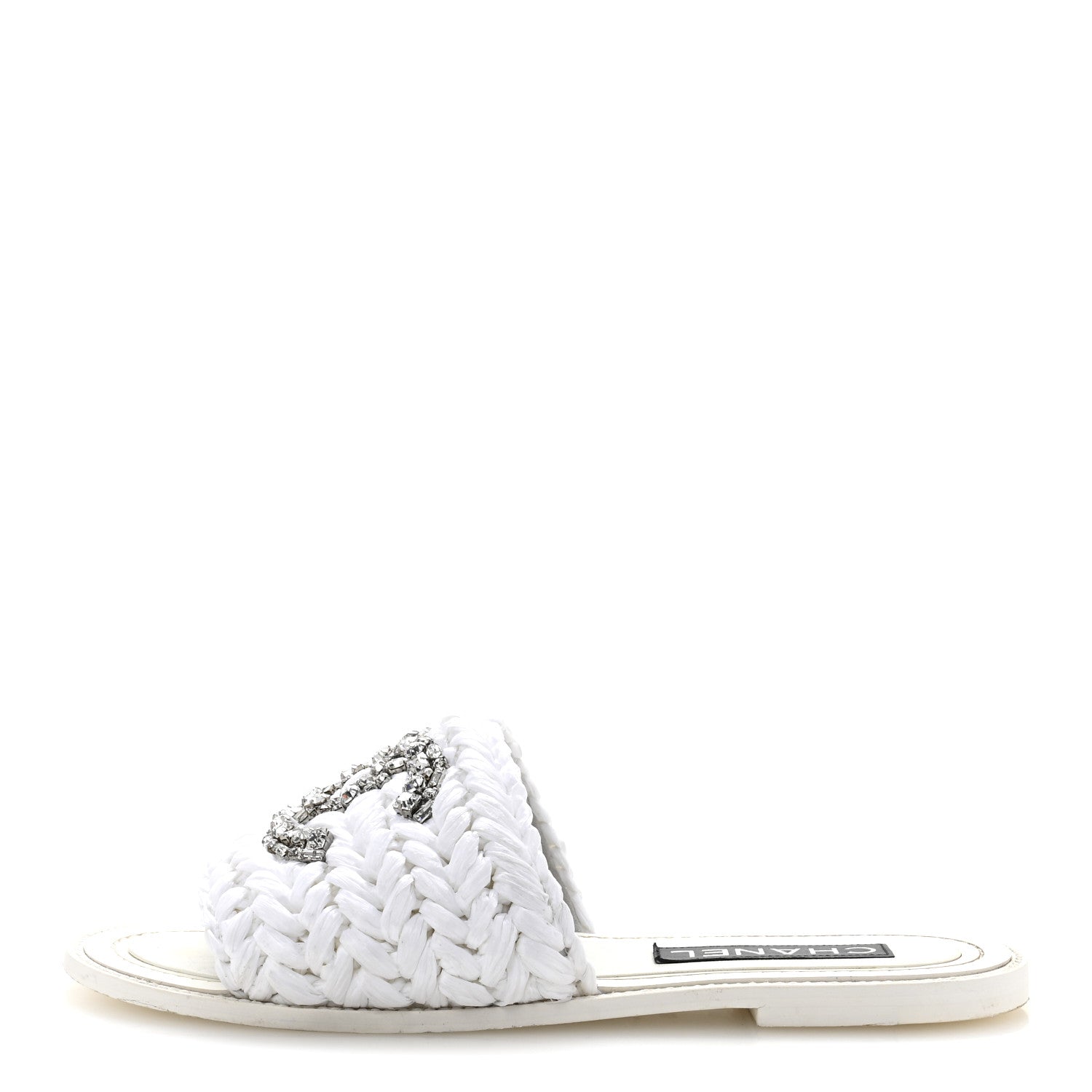 Raffia Crystal CC Mules Sandals 39 White
