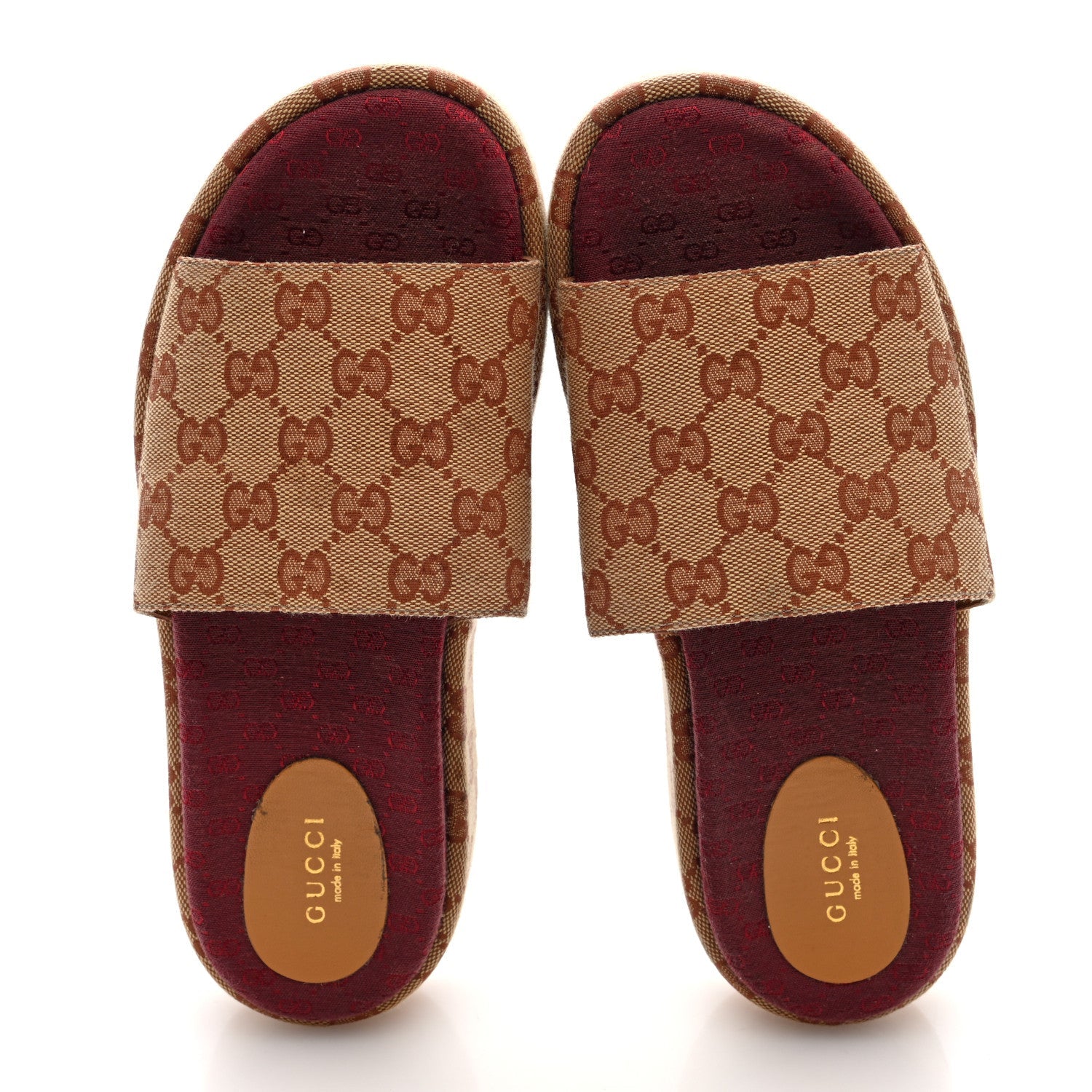 Canvas GG Monogram Angelina Platform Slide Sandals 38 Beige Ruggine