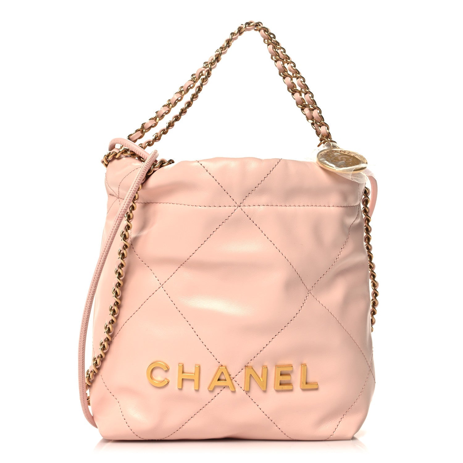 Shiny Calfskin Quilted Mini Chanel 22 Light Pink