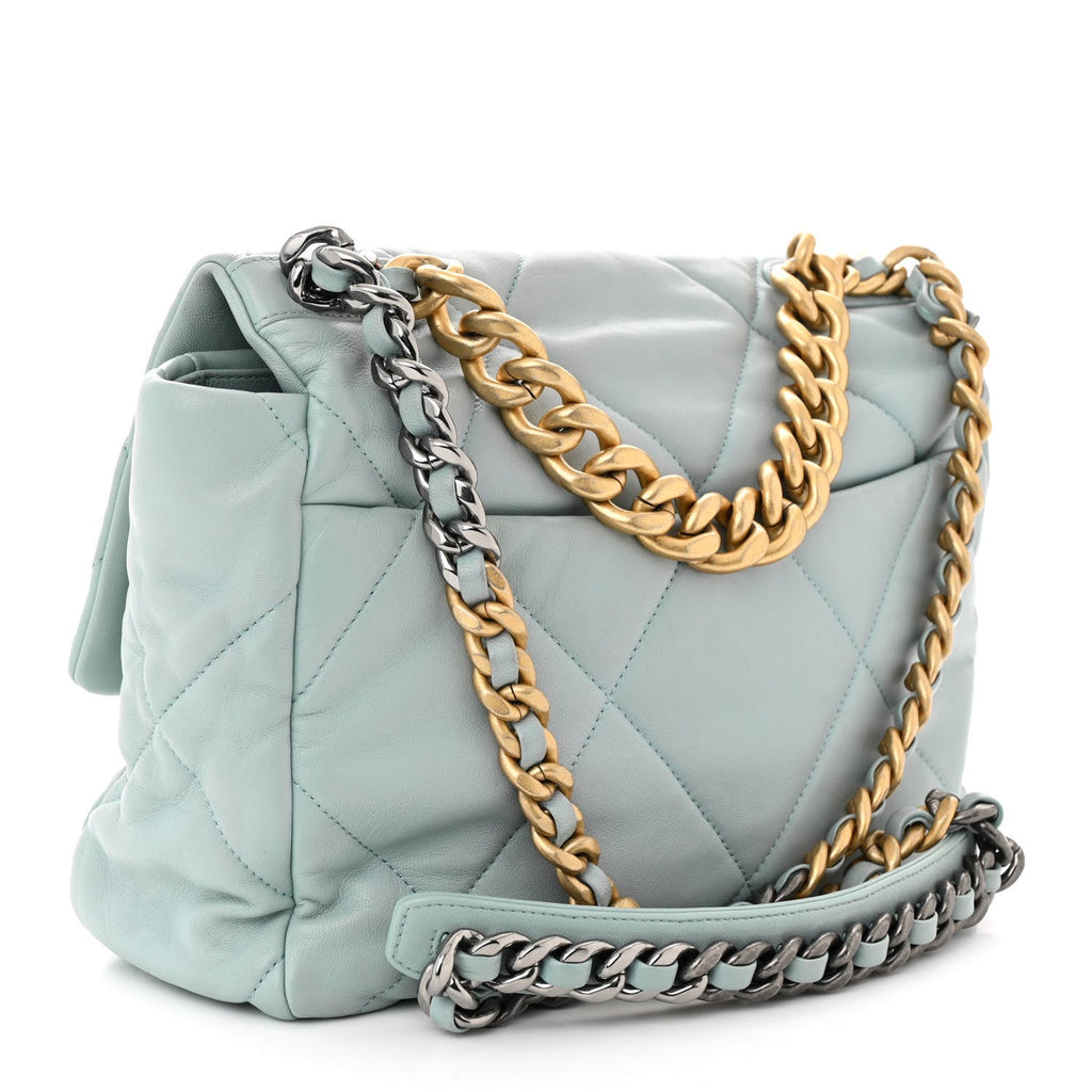 Lambskin Quilted Large Chanel 19 Flap Light Blue