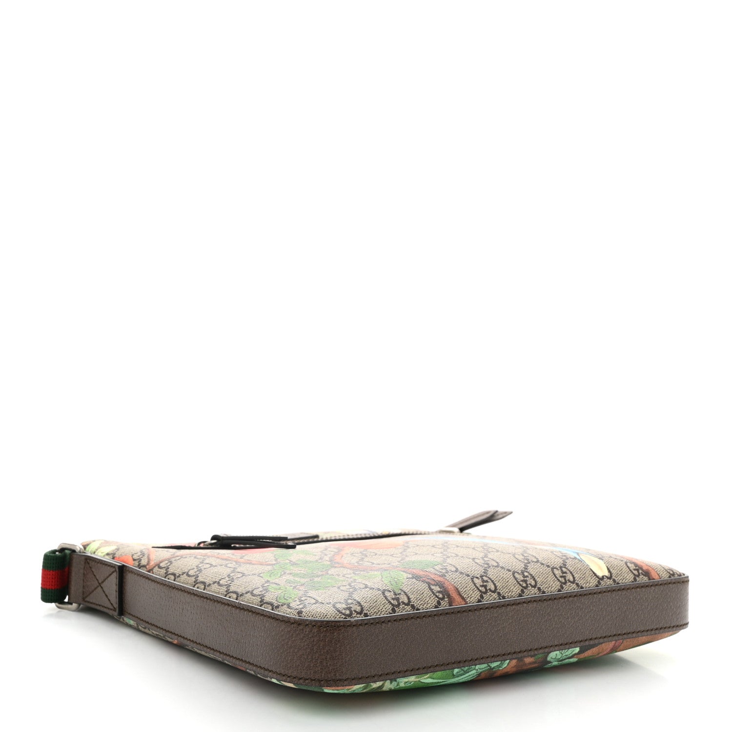 GG Supreme Monogram Tian Web Medium Flat Messenger Beige Multicolor New Acero