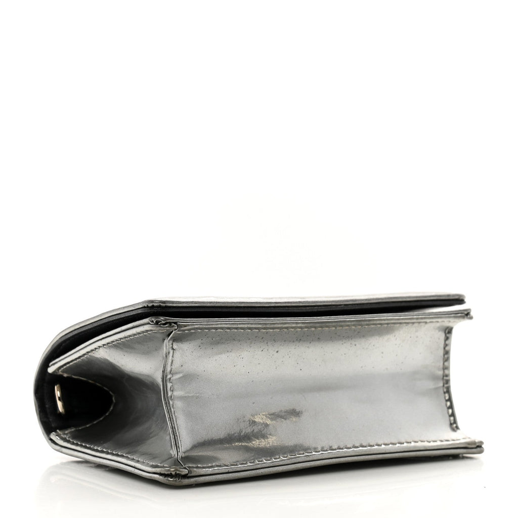 Metallic Patent Micro-Cannage Baby Diorama Flap Bag Silver