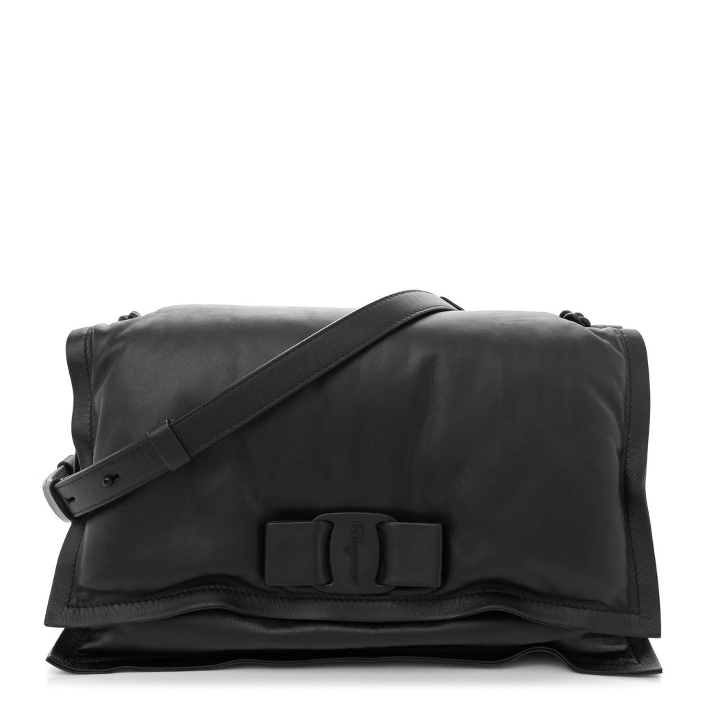 Calfskin Medium Viva Bow Shoulder Bag Black