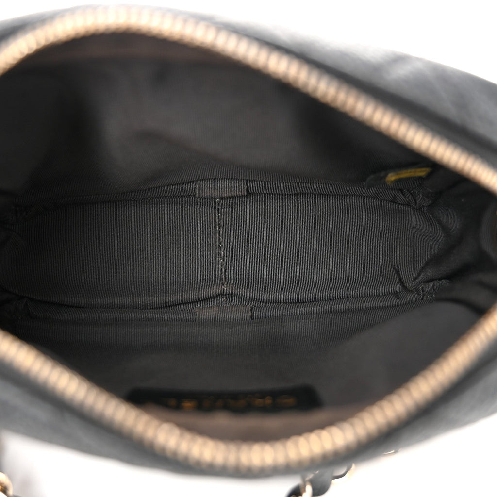 Iridescent Caviar Quilted Mini Coco Tassel Camera Case Black
