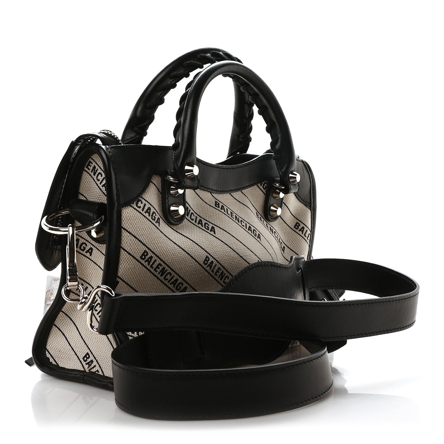 Canvas Satin Calfskin Diagonal Allover Logo Print Classic Silver Hardware Mini City Natural Black