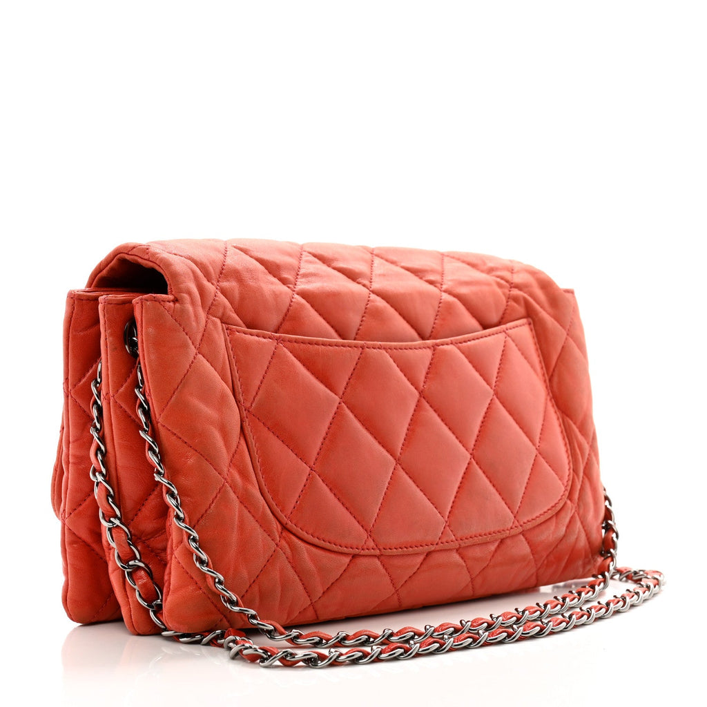 Lambskin Quilted Chanel 3 Accordion Flap Bag Red