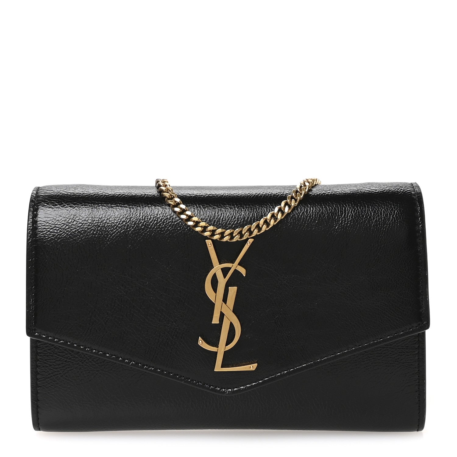 Crinkled Calfskin Uptown Chain Wallet Black