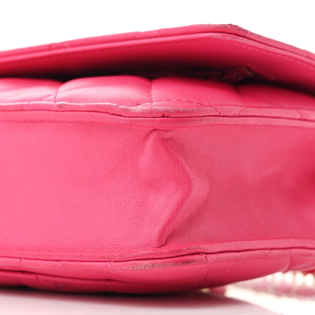 Lambskin Quilted Wallet on Chain WOC Fuchsia