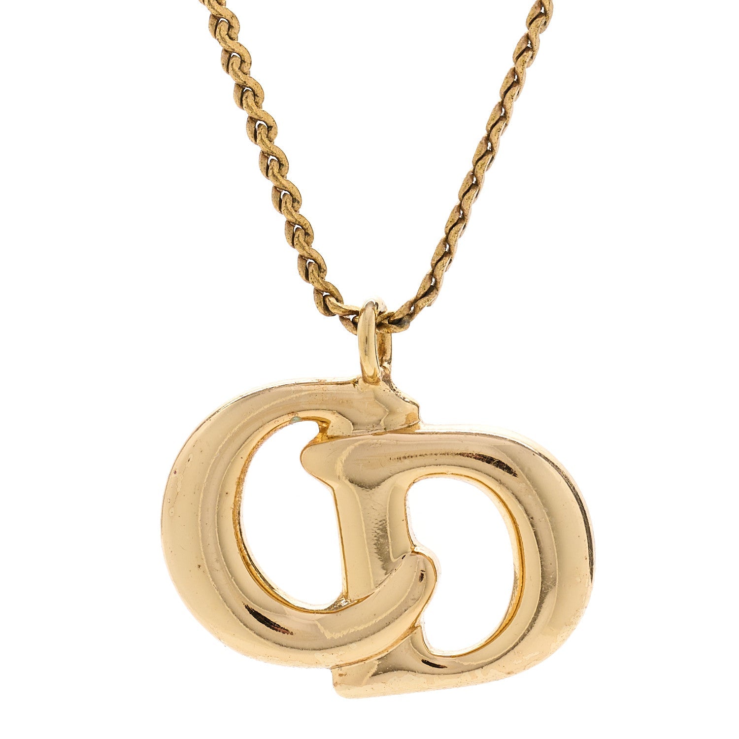 Metal Crystal CD Logo Pendant Necklace Gold