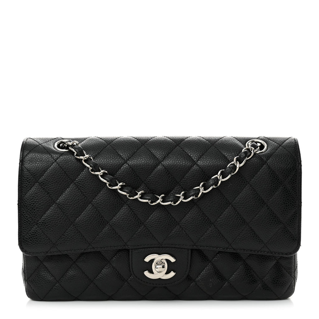 Caviar Quilted Medium Double Flap Black