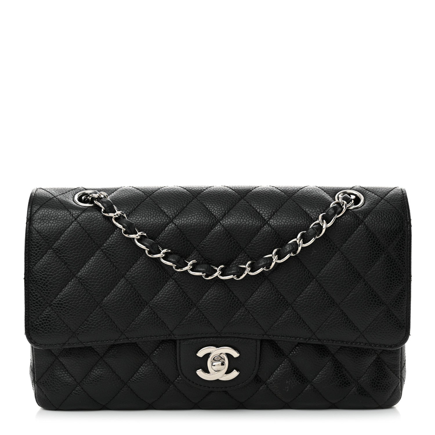Caviar Quilted Medium Double Flap Black