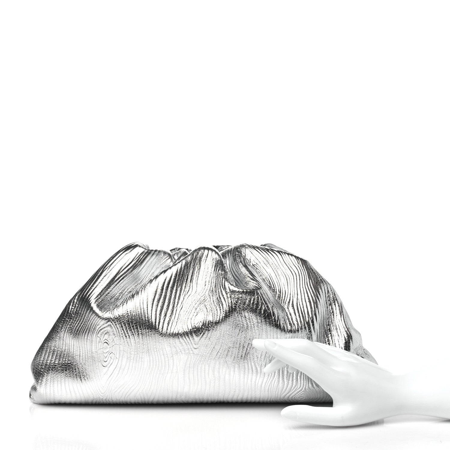 Metallic Bark Calfskin Embossed The Pouch Oversized Clutch Silver