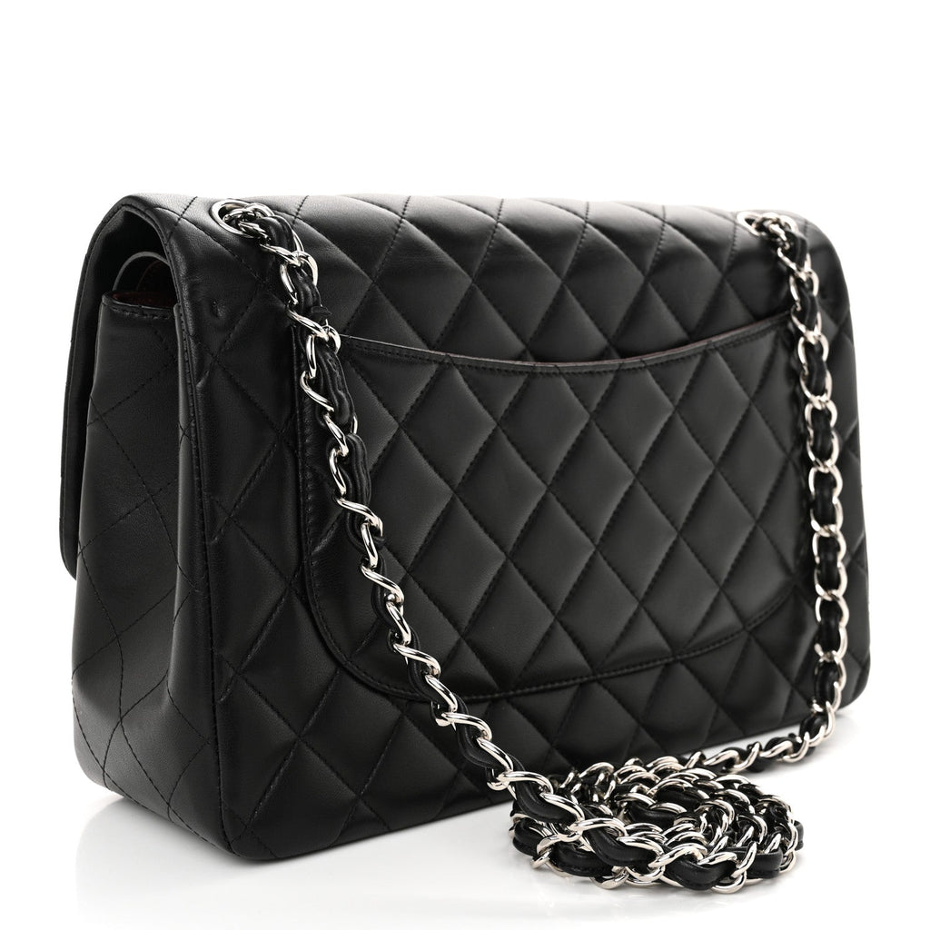 Lambskin Quilted Jumbo Double Flap Black