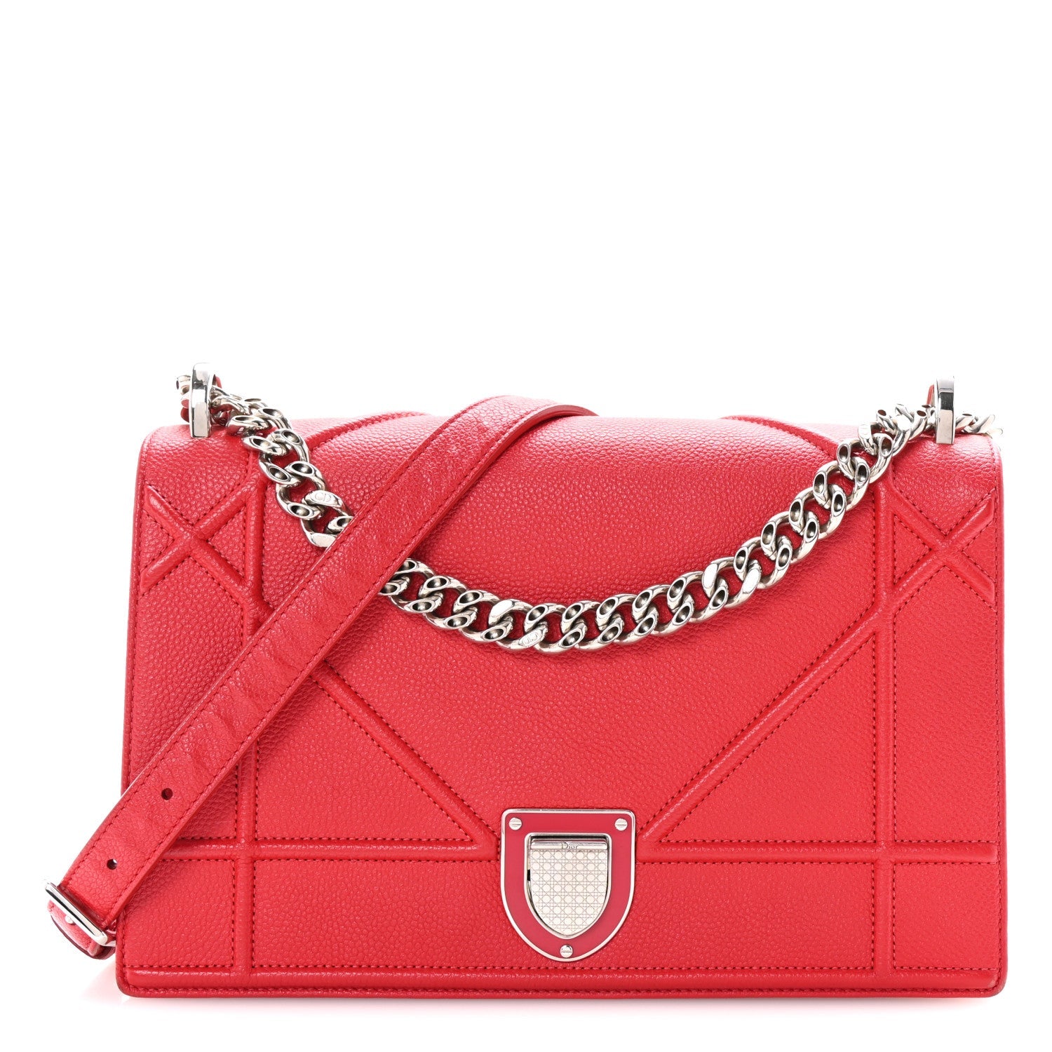 Grained Calfskin Medium Diorama Flap Bag Red