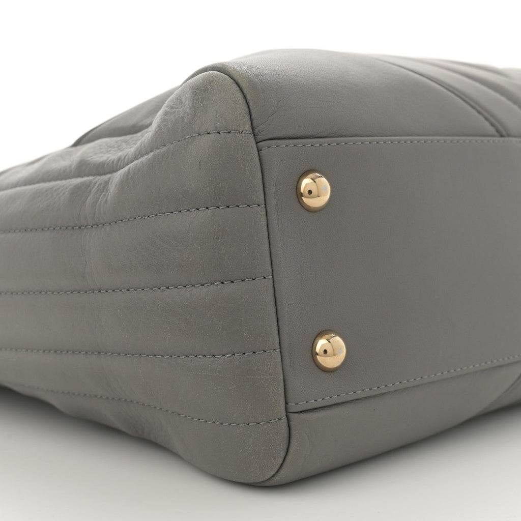Calfskin Chevron Quilted Statement Shopping Tote Grey