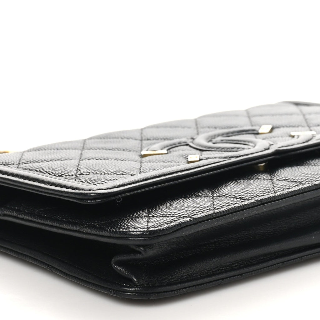 Caviar Quilted CC Filigree Wallet On Chain WOC Black