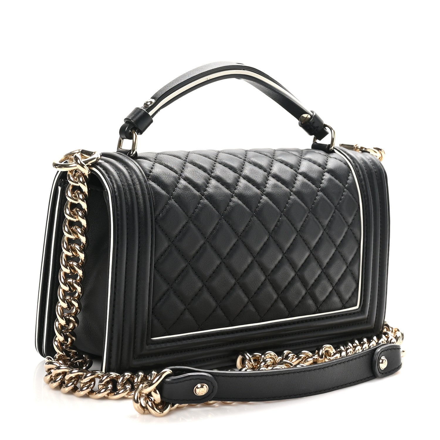 Calfskin Quilted Medium Boy Top Handle Flap Black