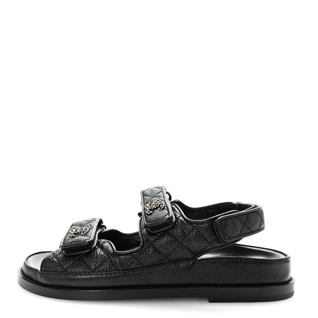 Grained Calfskin Velcro Dad Sandals 36 Black