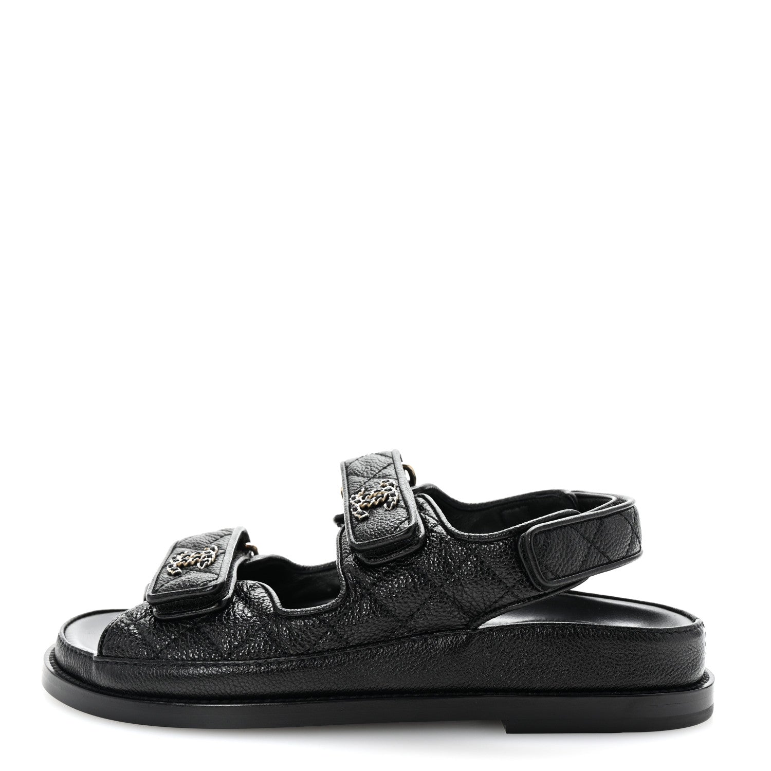 Grained Calfskin Velcro Dad Sandals 36 Black