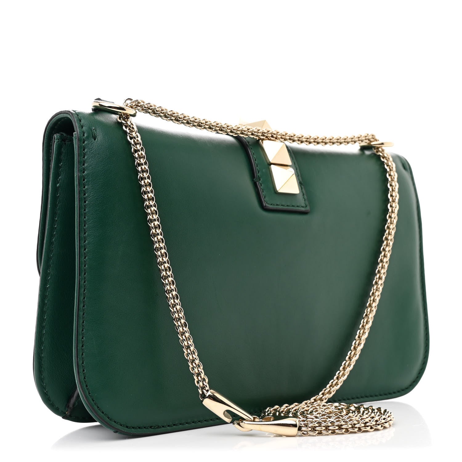 Vitello Medium Glam Lock Rockstud Flap Smeraldo